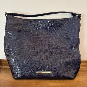 Brahmin Navy Blue Anchor Melbourne Croc Embossed Leather Shoulder Bag